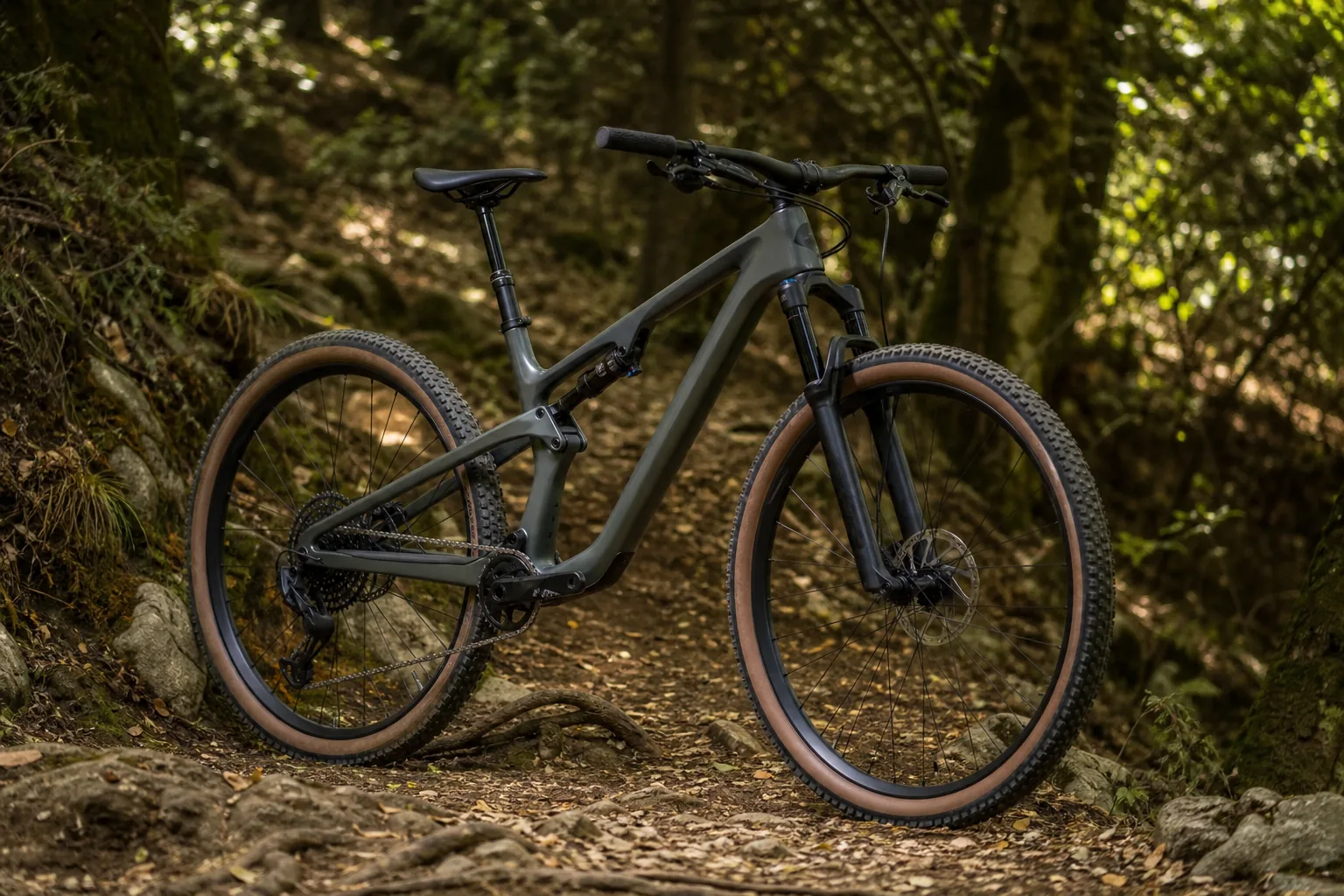 VTT XC tout suspendu sur un sentier forestier