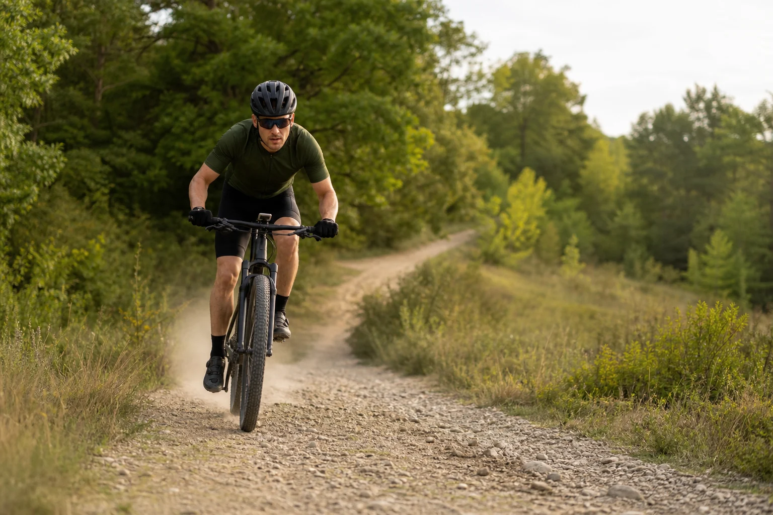 Séance d’intervalles en VTT XC sur chemin naturel