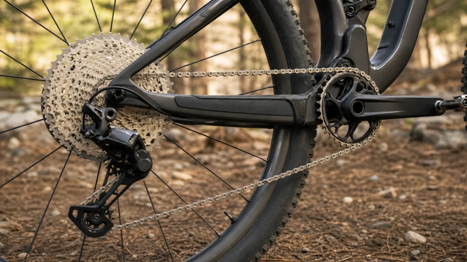 Transmission monoplateau 12 vitesses propre sur un VTT XC