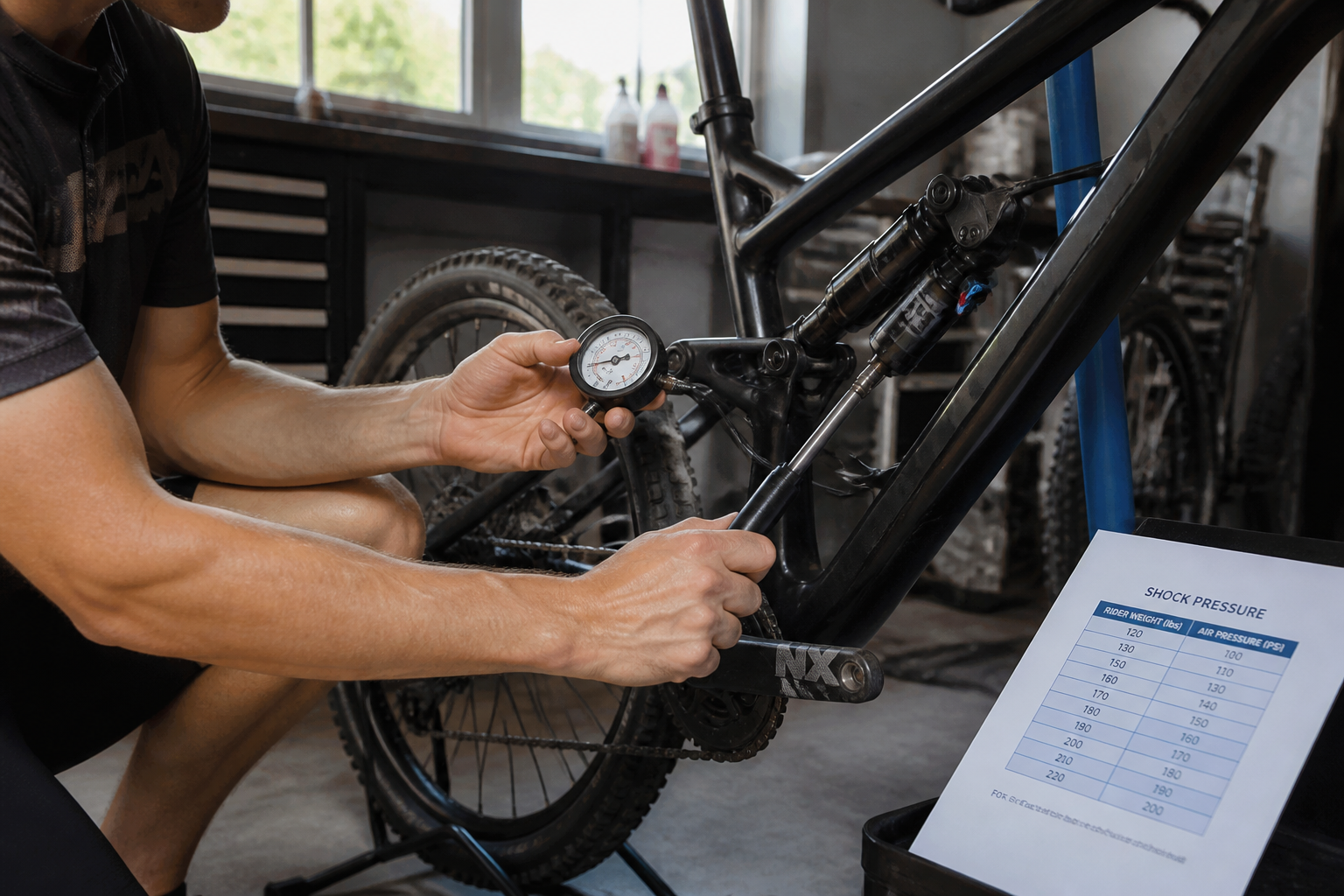 Tableau pression amortisseur arrière VTT : comment l’utiliser sans se tromper
