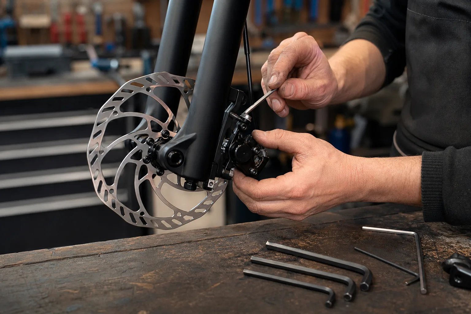 Adaptateur d’étrier de frein à disque monté sur une fourche de VTT XC