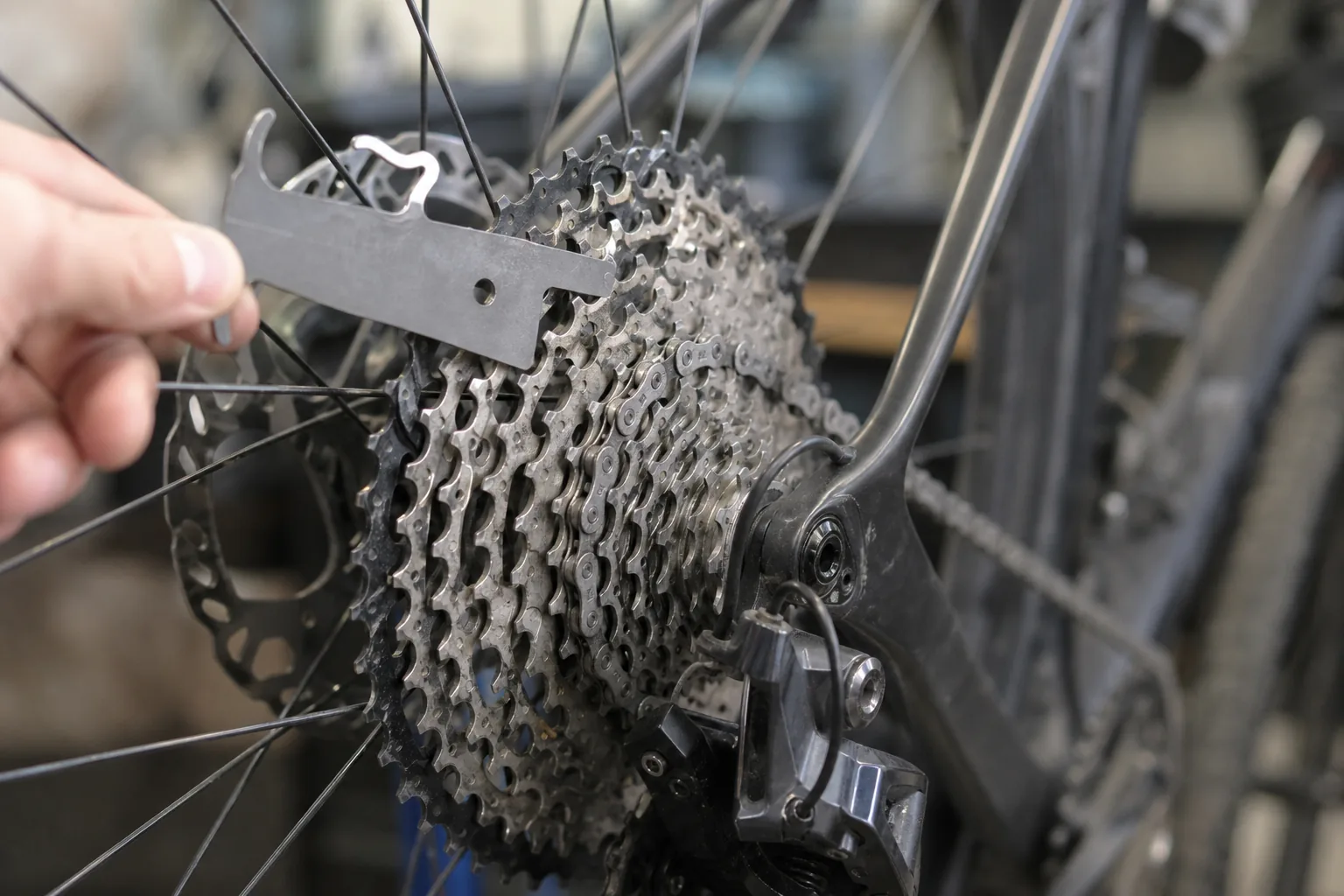 Contrôle d'usure d'une cassette VTT 12 vitesses sur une transmission de XC