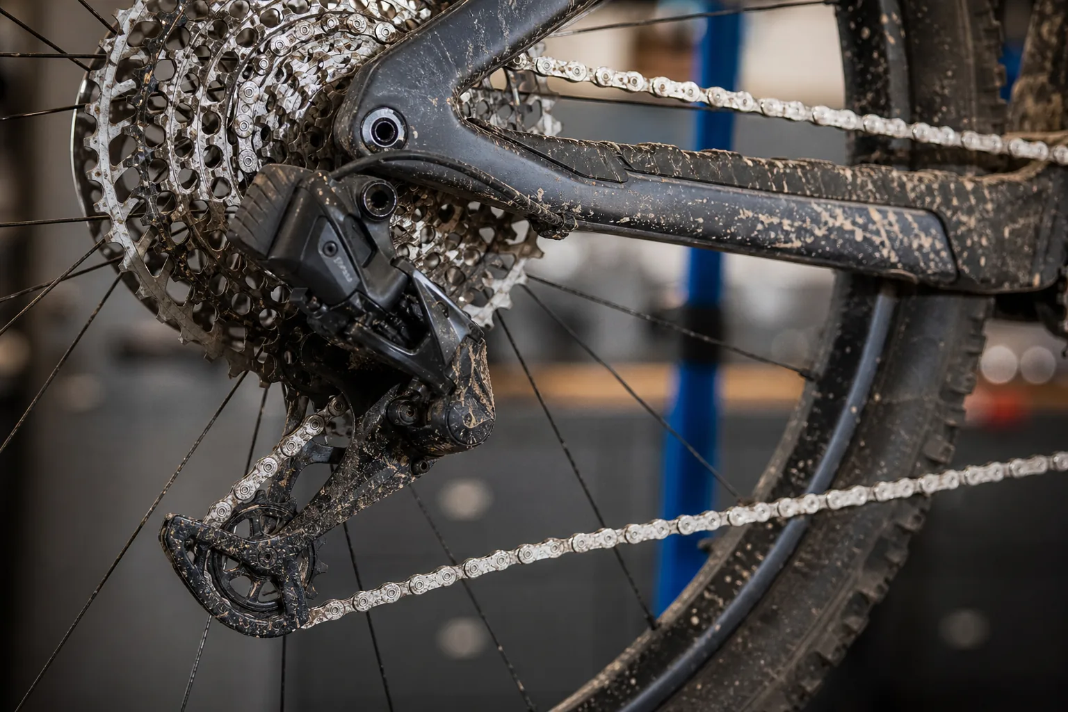 Contrôle de la chape de dérailleur sur un VTT XC 12 vitesses
