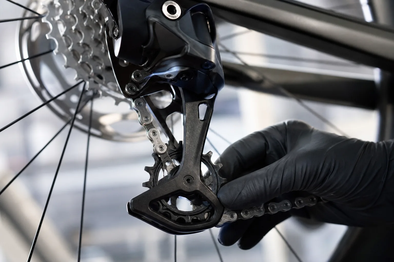 Chape de dérailleur VTT XC contrôlée en atelier