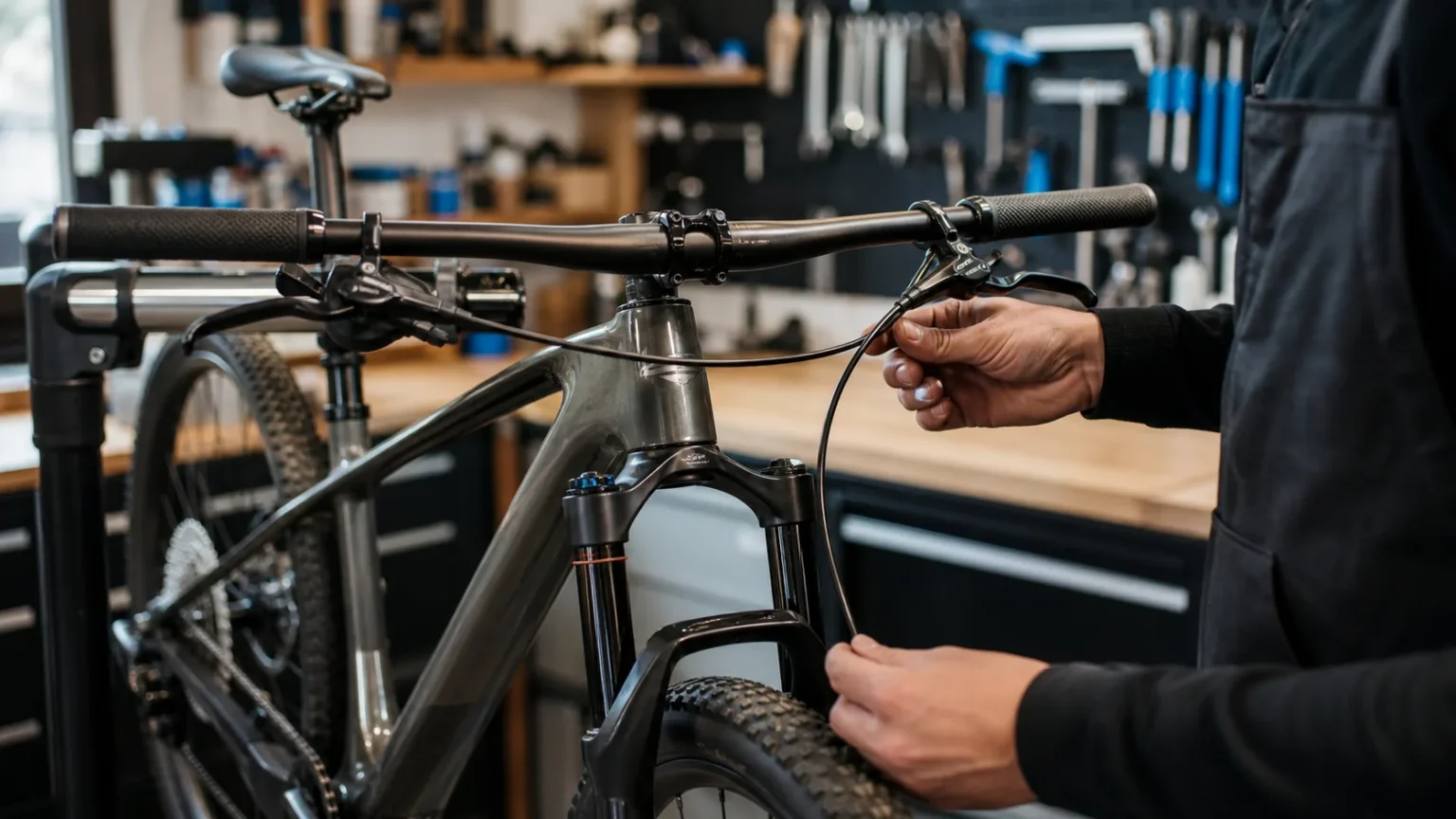 Durite de frein hydraulique contrôlée sur un VTT XC