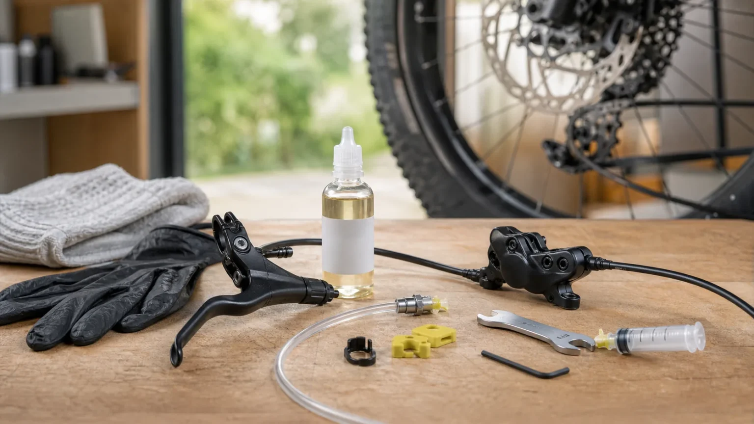 Atelier VTT XC avec huile minérale de frein et étrier hydraulique