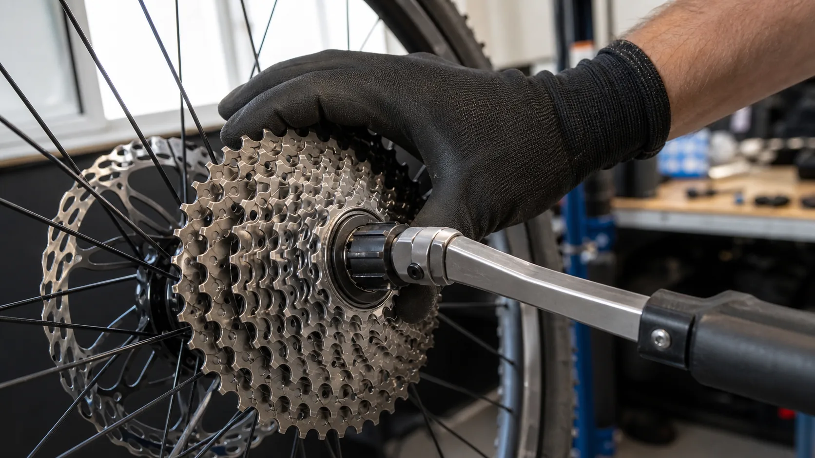 Contrôle du serrage d'une cassette VTT sur une roue arrière de cross-country