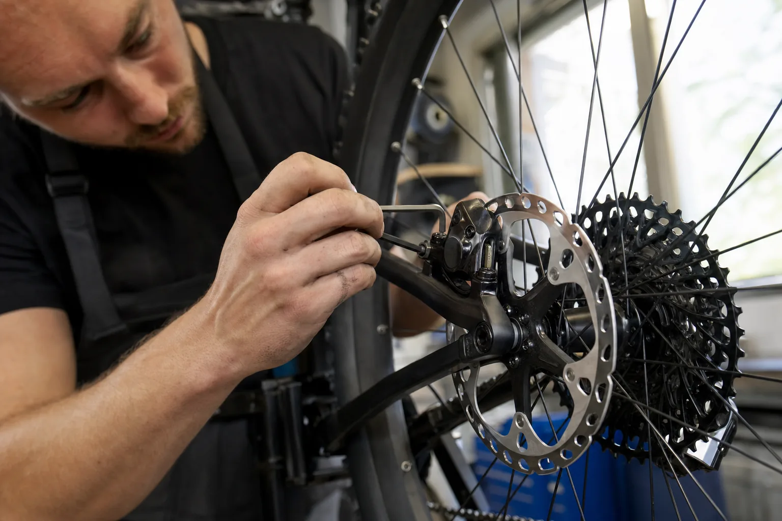 Contrôle du serrage d'un étrier de frein à disque sur un VTT XC