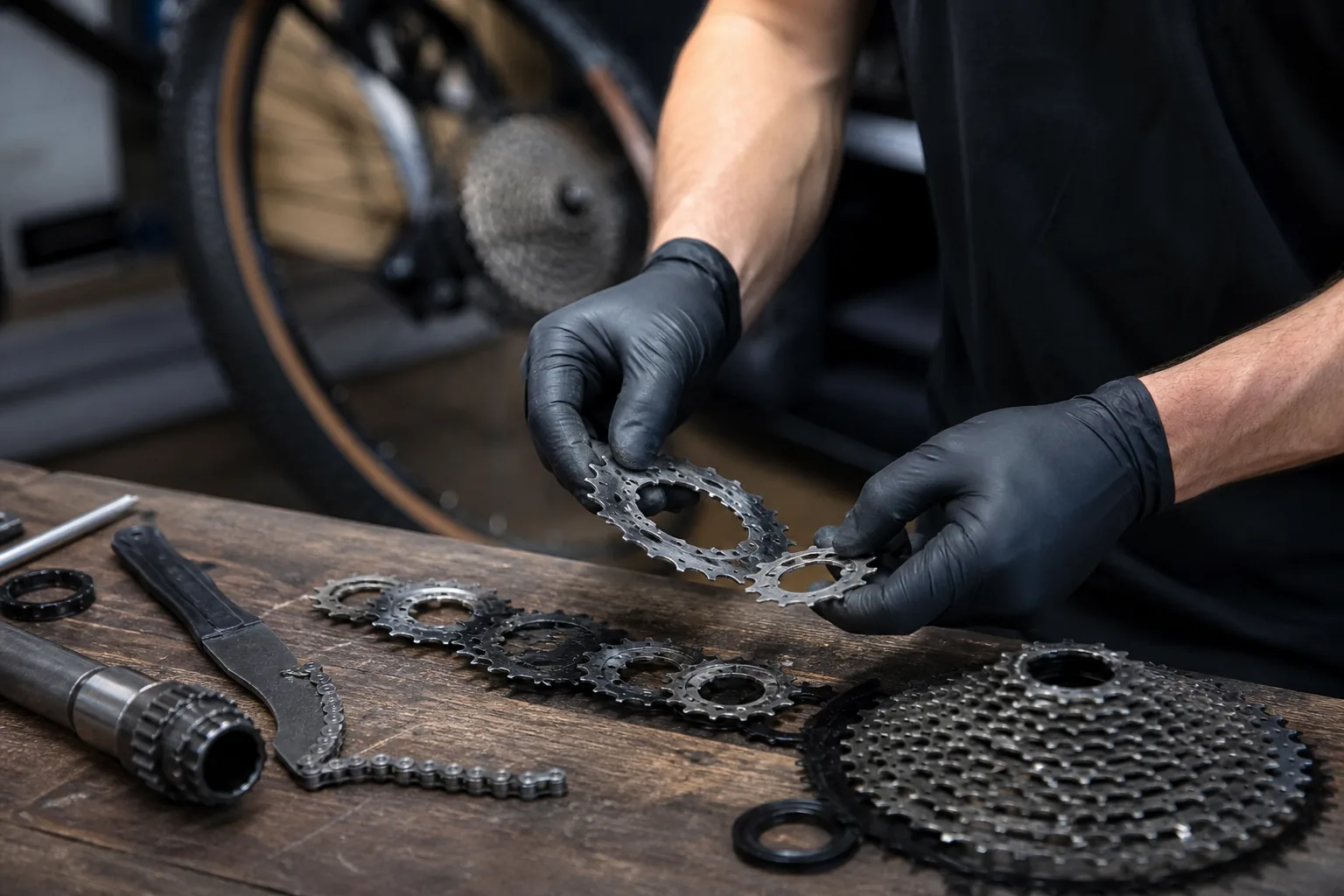 Contrôle de l'ordre des pignons et entretoises sur une cassette de VTT XC
