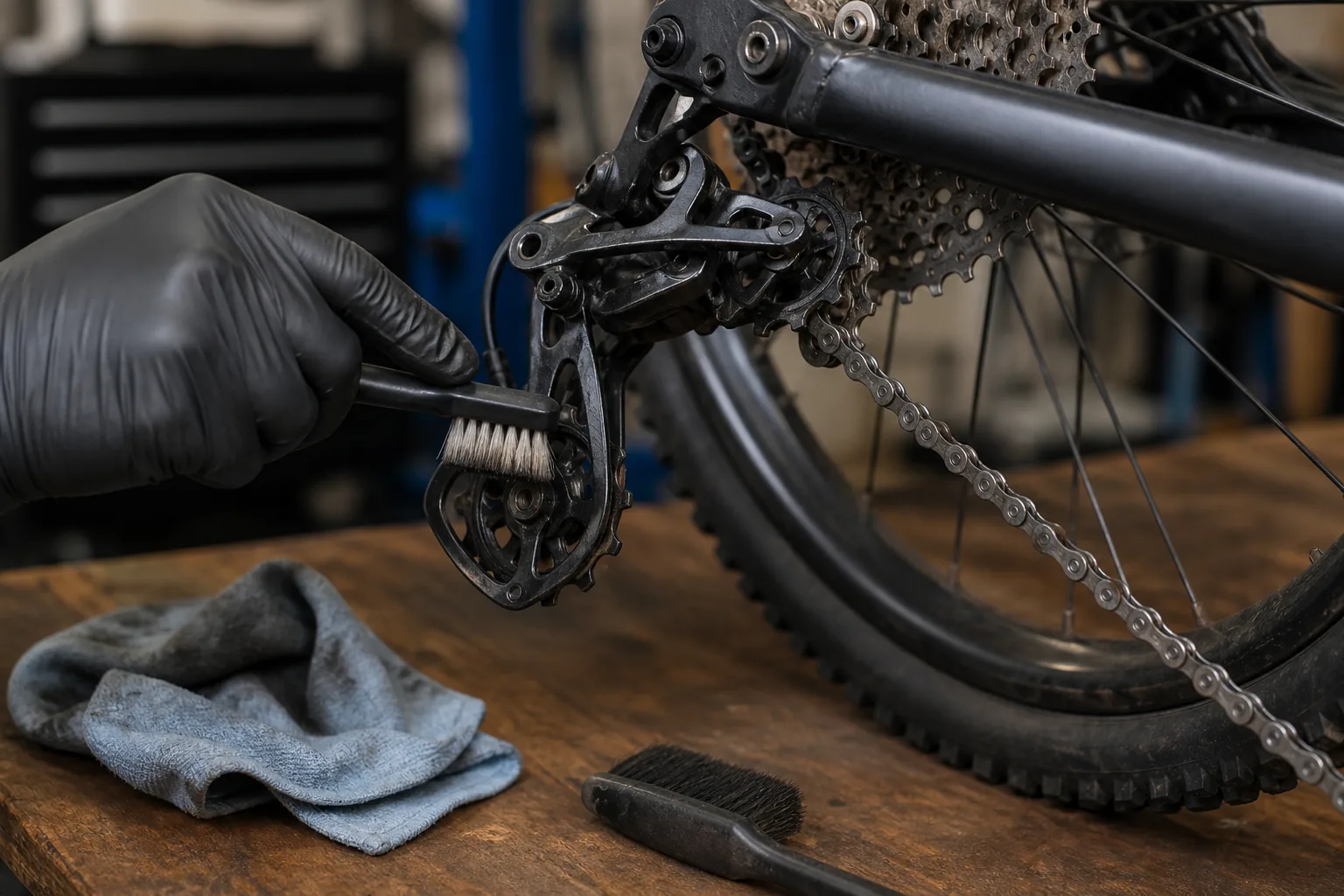 Nettoyage des galets de dérailleur sur un VTT XC