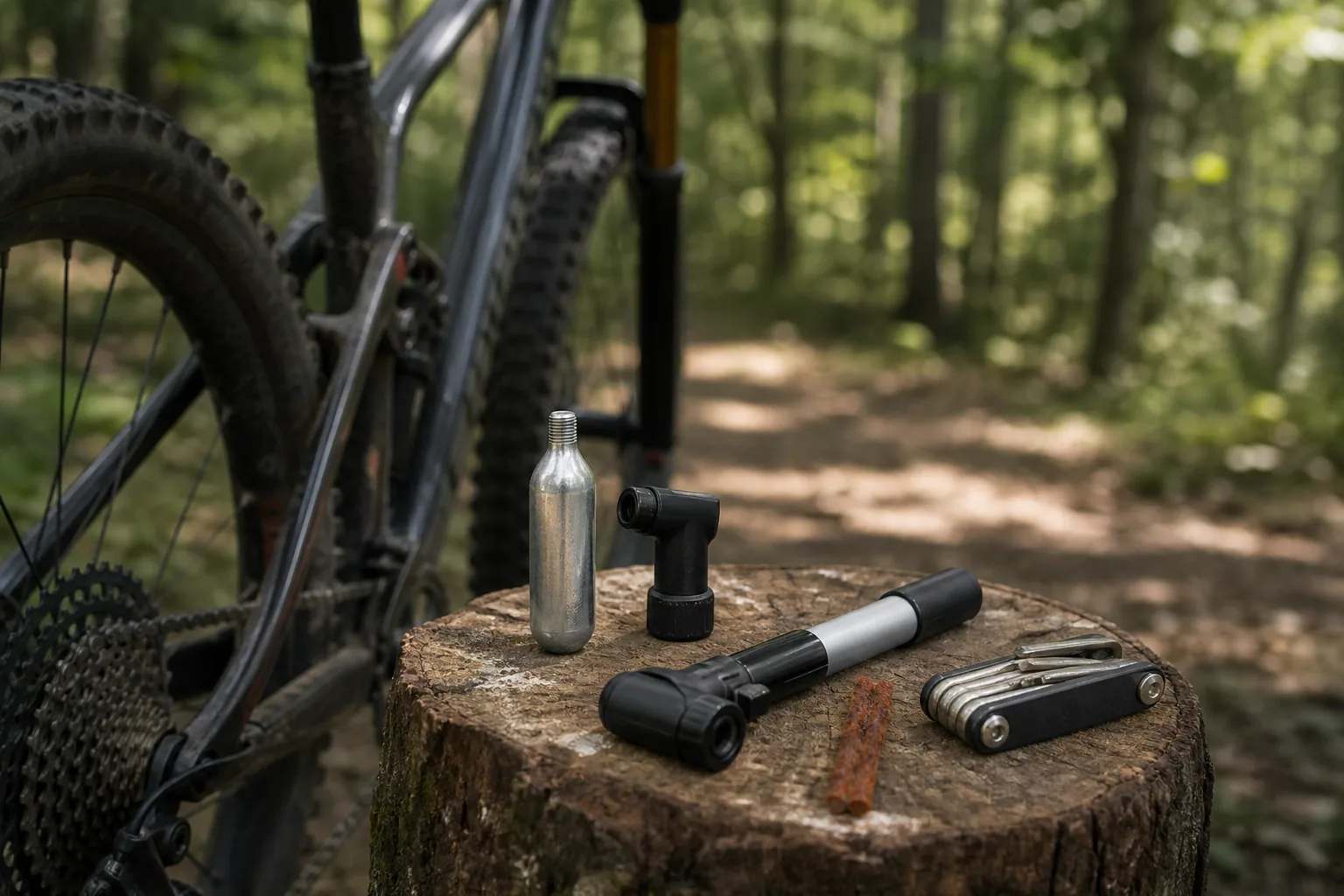 Cartouche CO2 et kit de réparation tubeless pour une sortie VTT XC