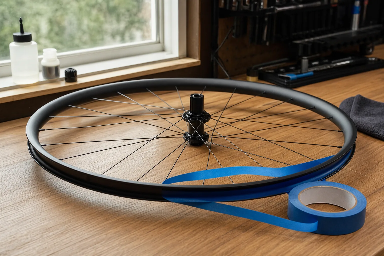 Scotch tubeless posé sur une roue de VTT XC