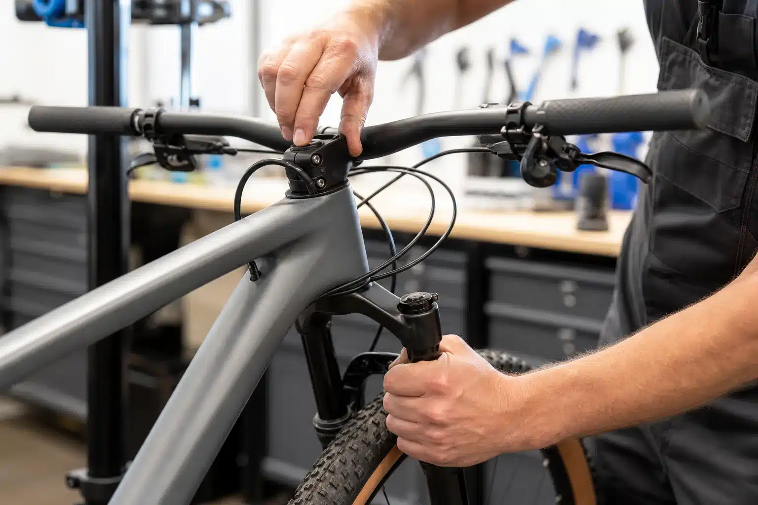 Contrôle de la précharge du jeu de direction sur un VTT XC