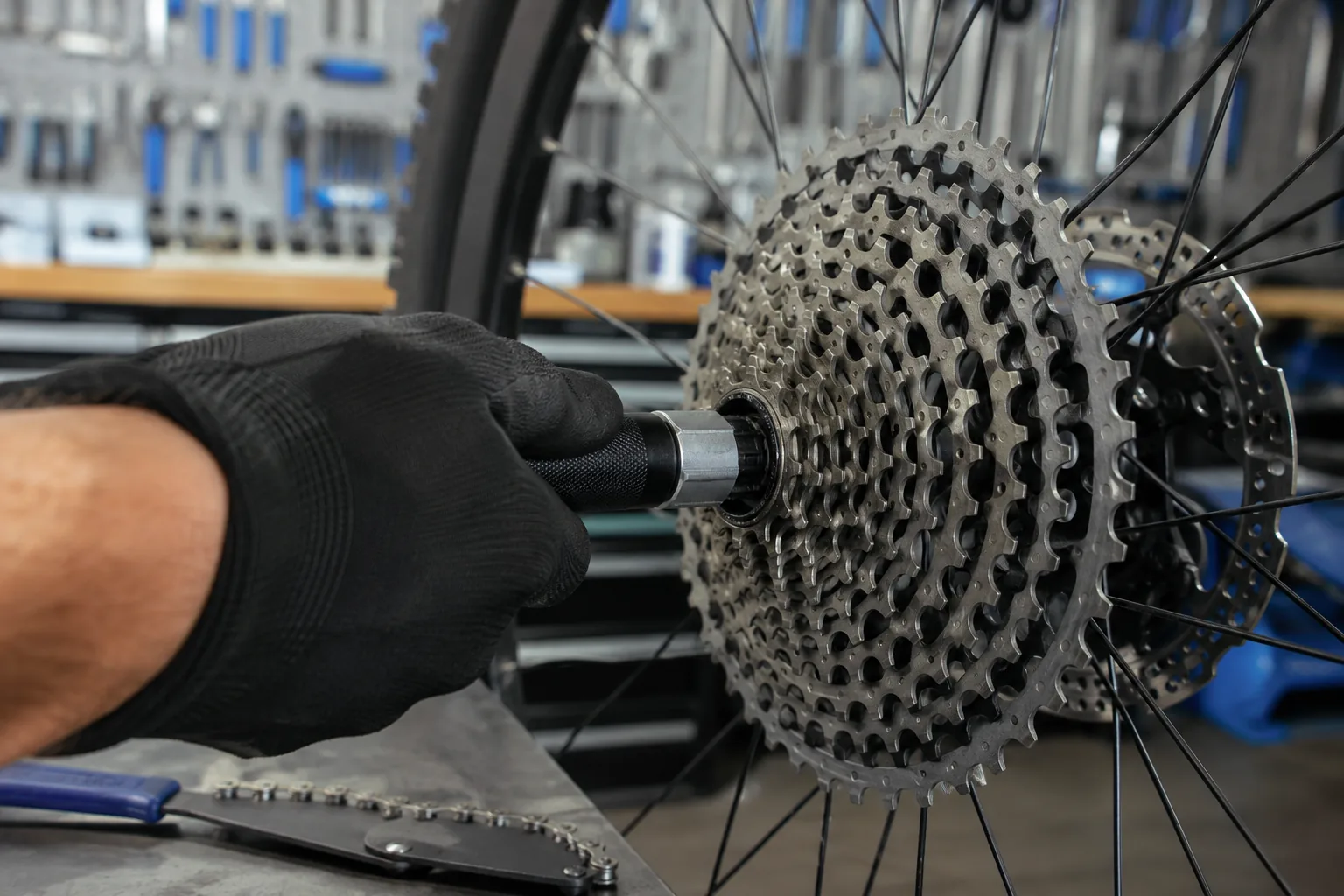 Contrôle de l’écrou de cassette sur une roue arrière de VTT XC