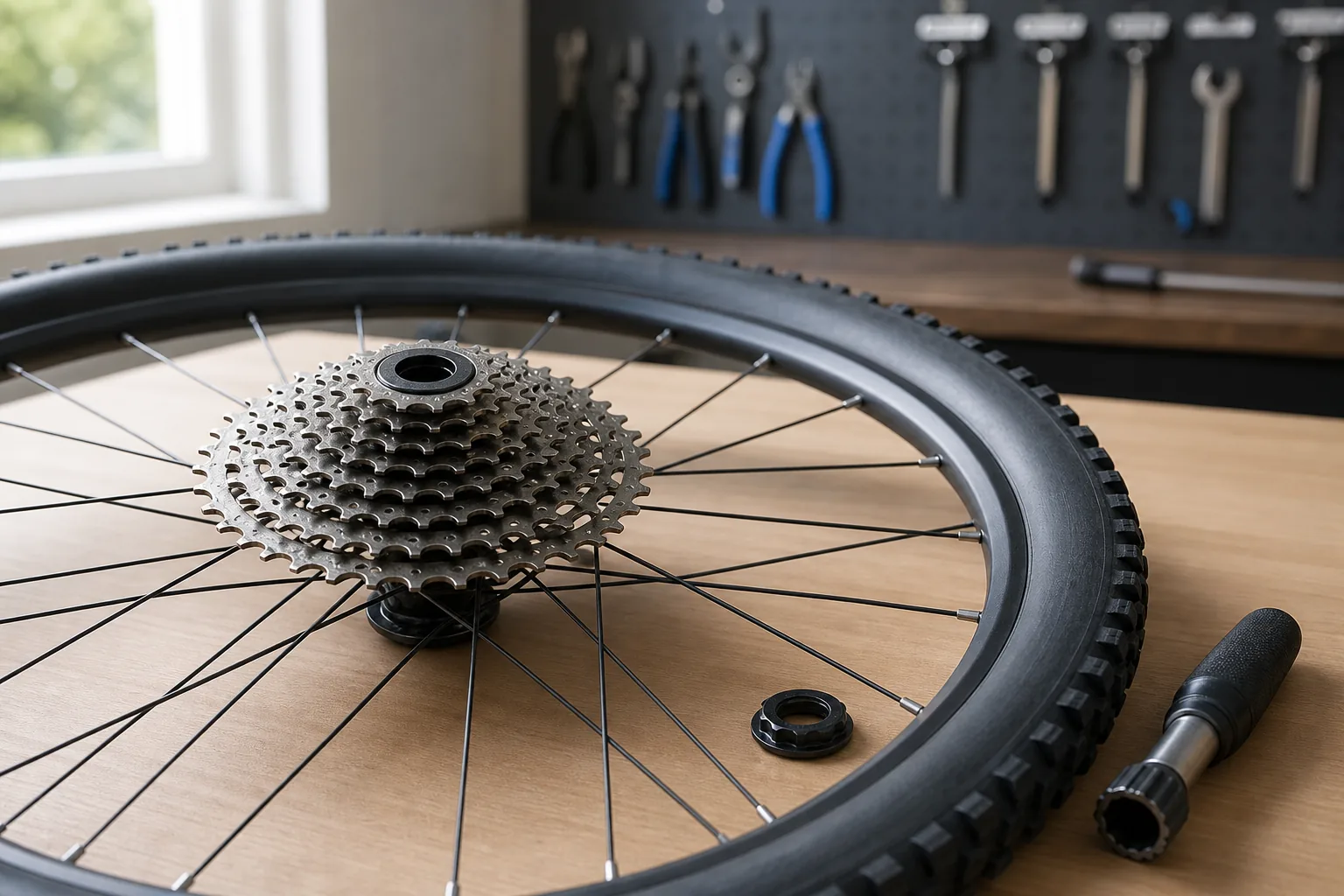 Écrou de cassette VTT sur une roue arrière de vélo XC