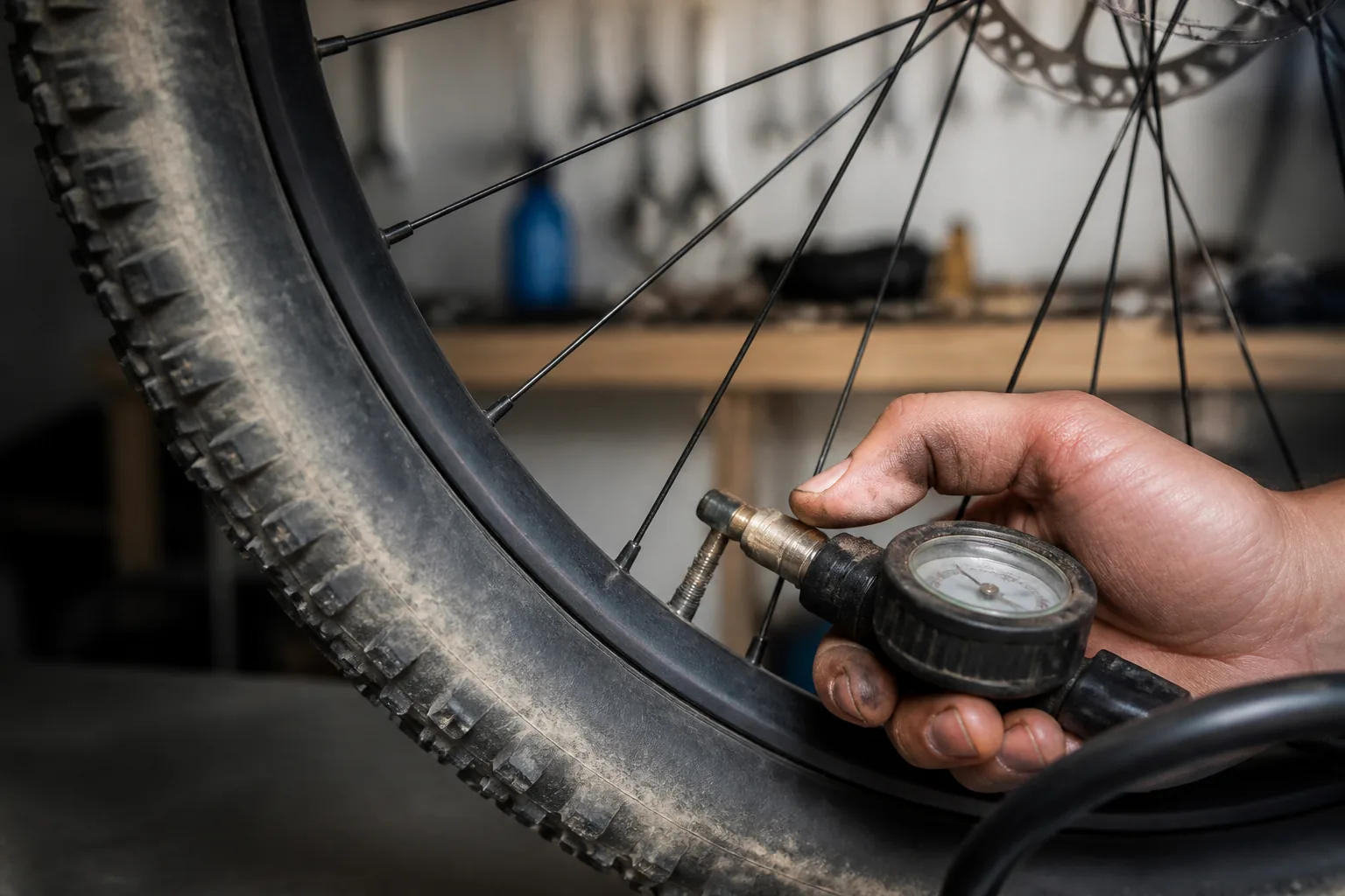Manomètre digital sur valve Presta de pneu VTT XC tubeless