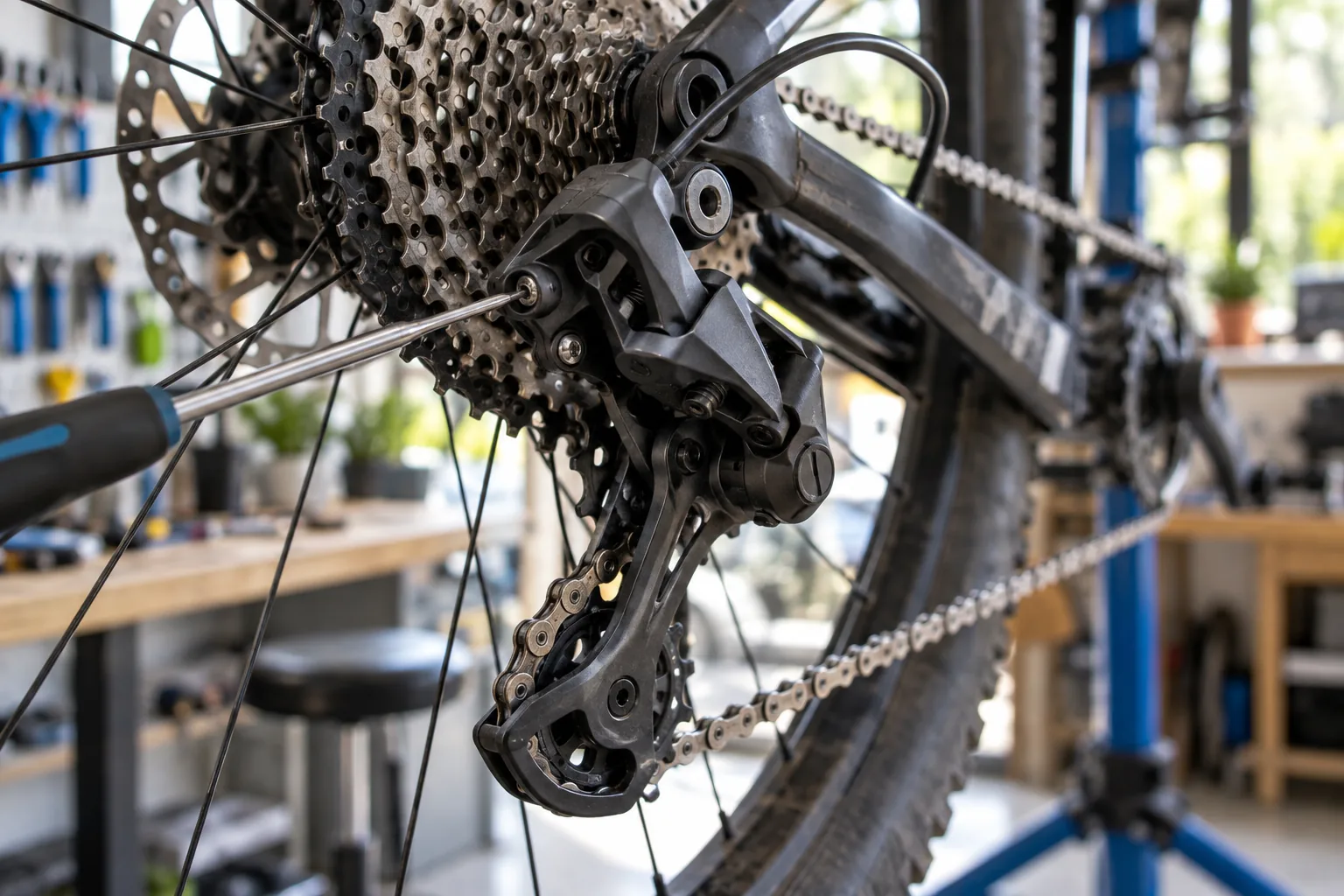 Réglage des vis de dérailleur sur un VTT XC